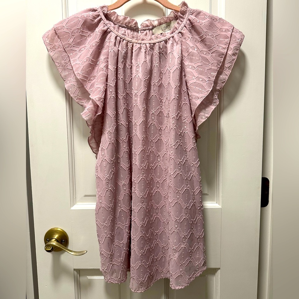 LOFT Pink Blouse with Ruffle Sleeves